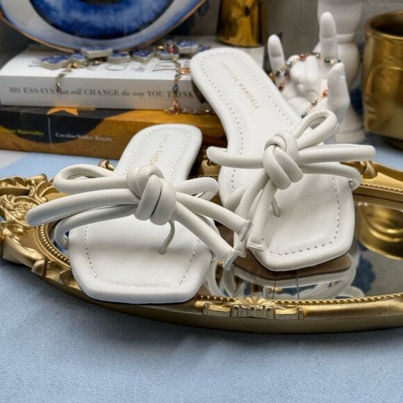 🆕 LOEFFLER RANDALL 🧿 NWOB Hadley Leather Bow Flat Sandals, White - Sz 6 B - Picture 7 of 14